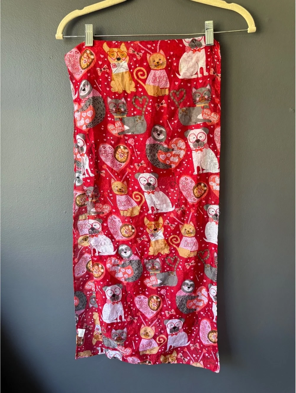 Red Animal Print Scarf with Cats and Dogs Pattern